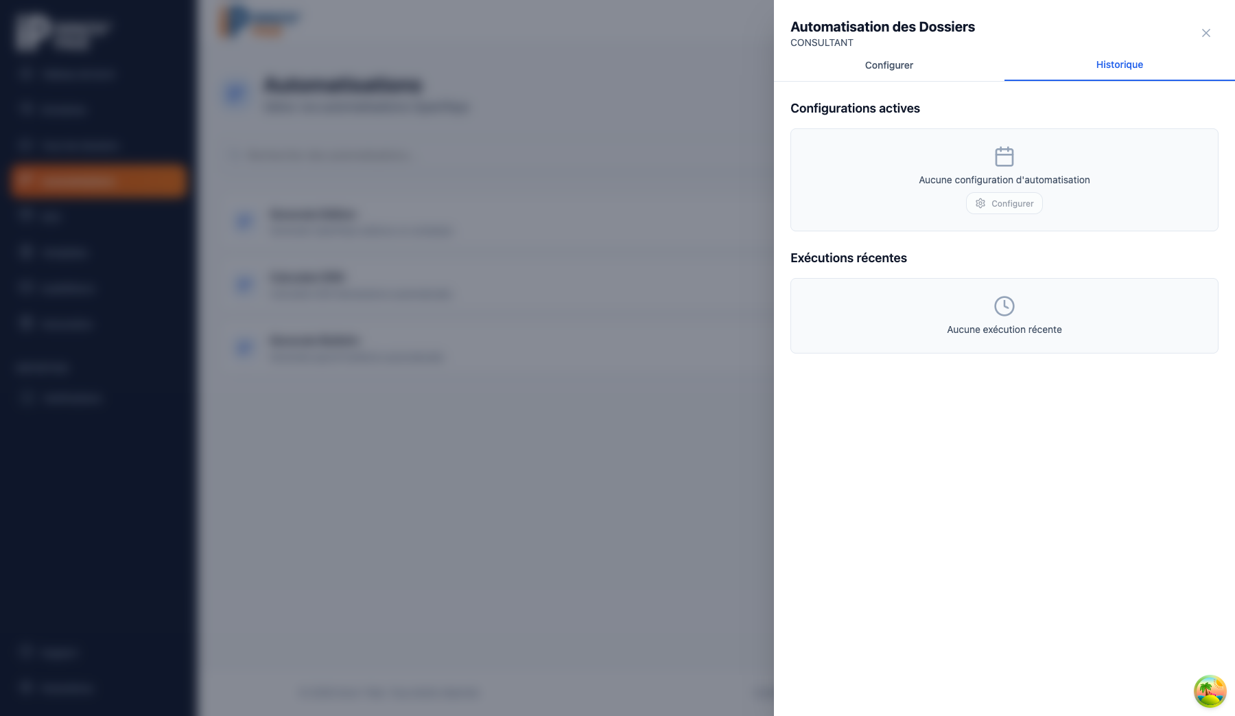 Historique des automatisations dans le drawer