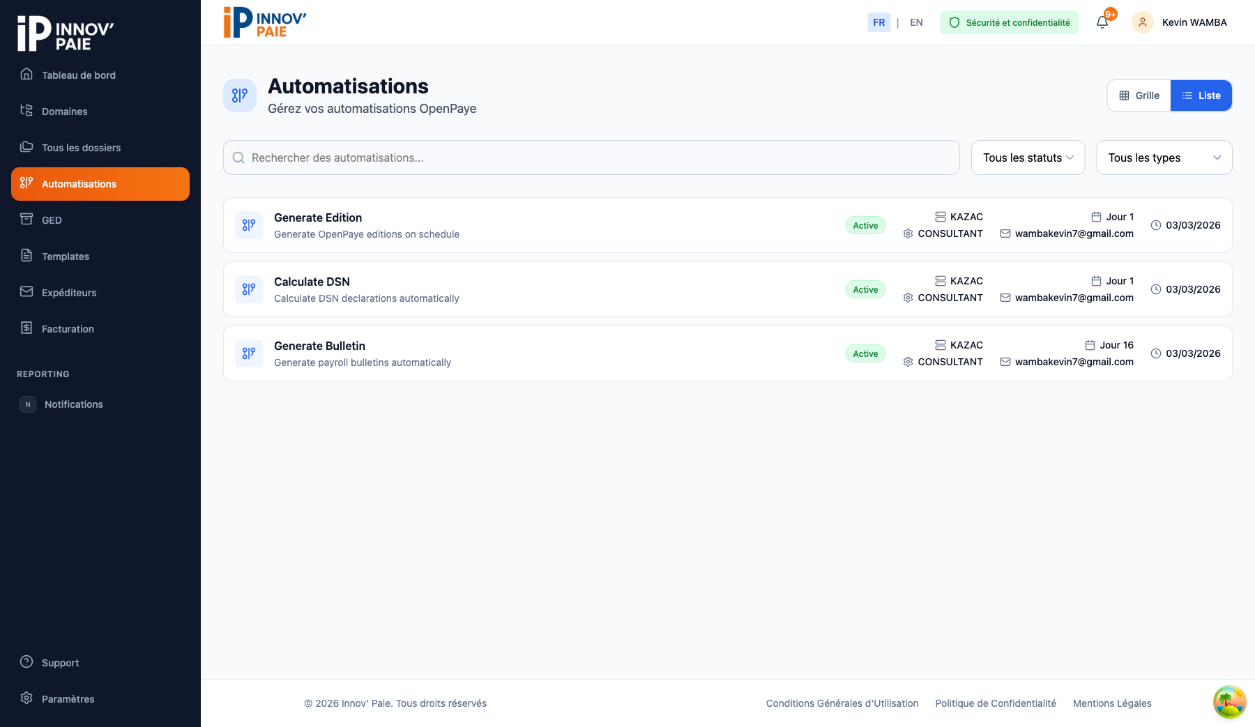 Vue liste des automatisations