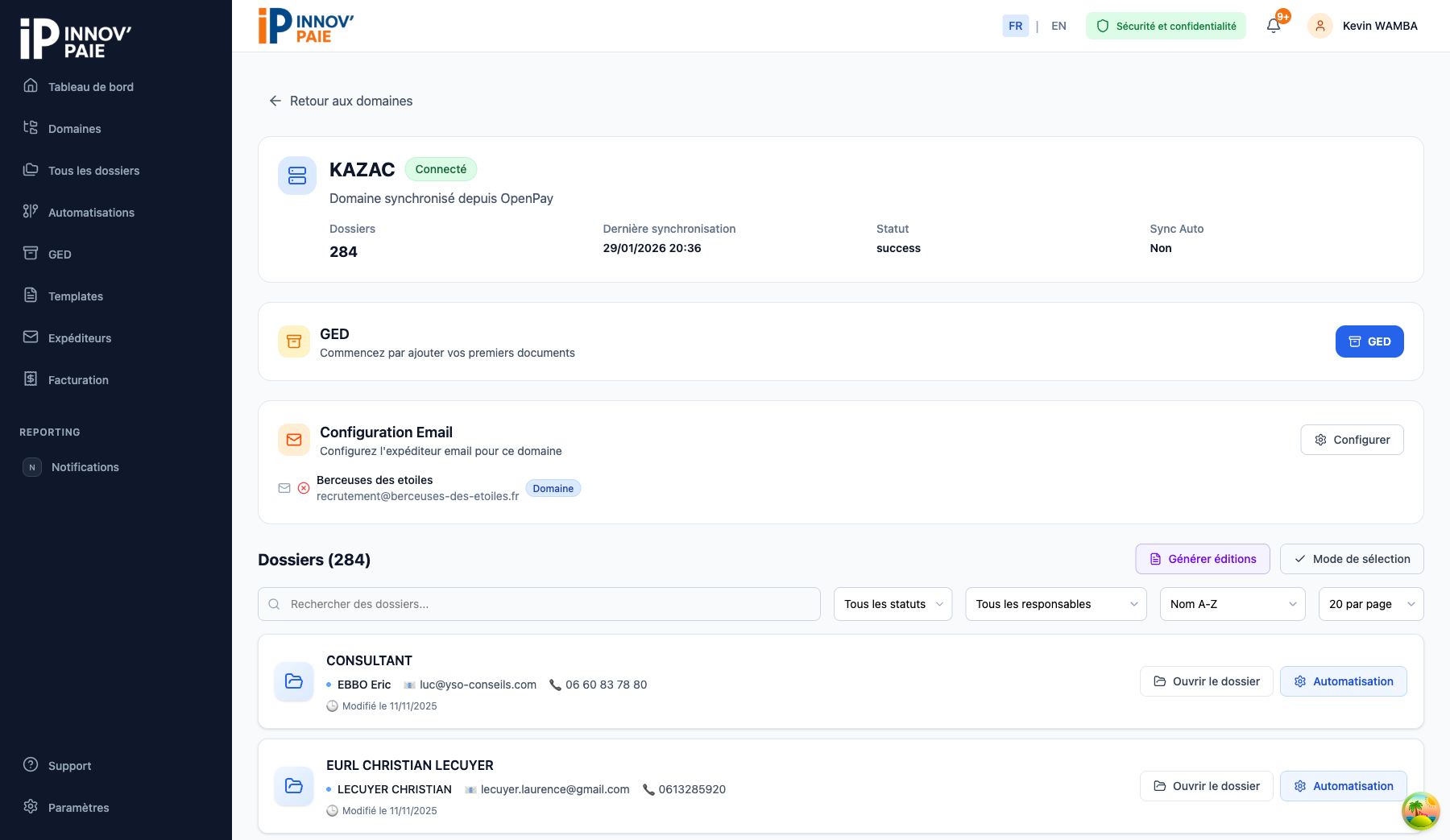 Page de détail d'un domaine