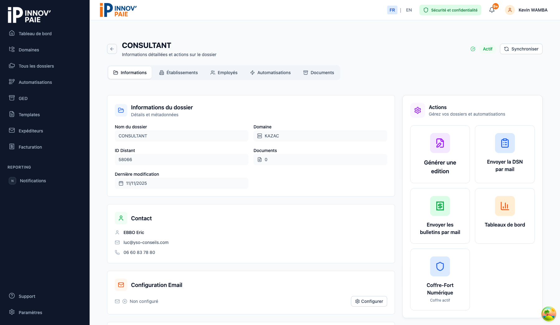 Page de détail d'un dossier - Onglet Informations
