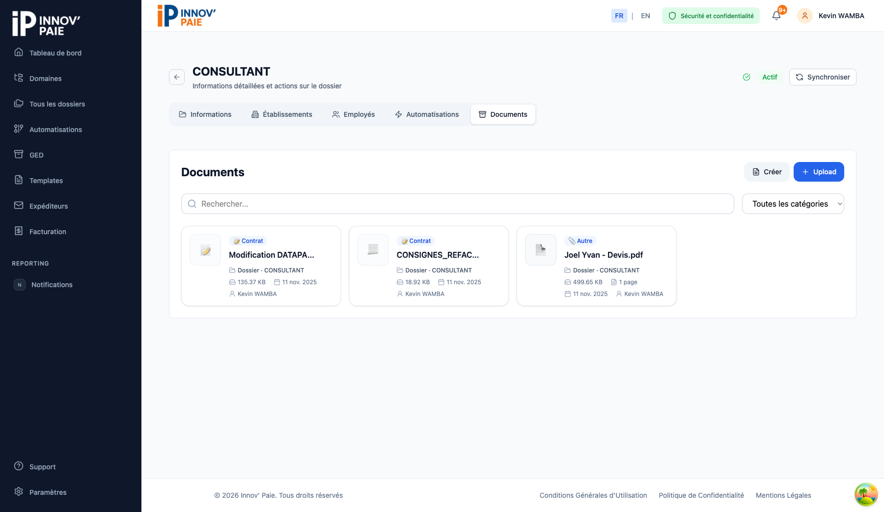 Onglet Documents d'un dossier