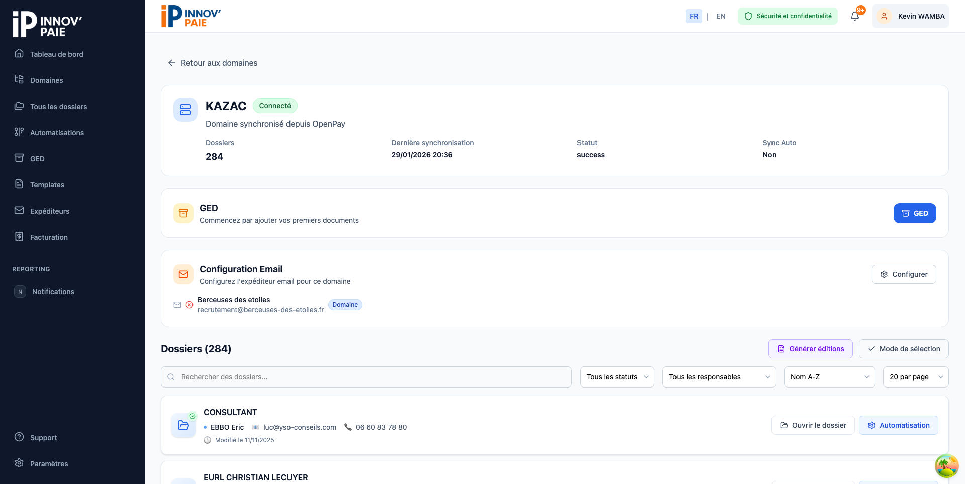 Accès GED depuis le détail d'un domaine