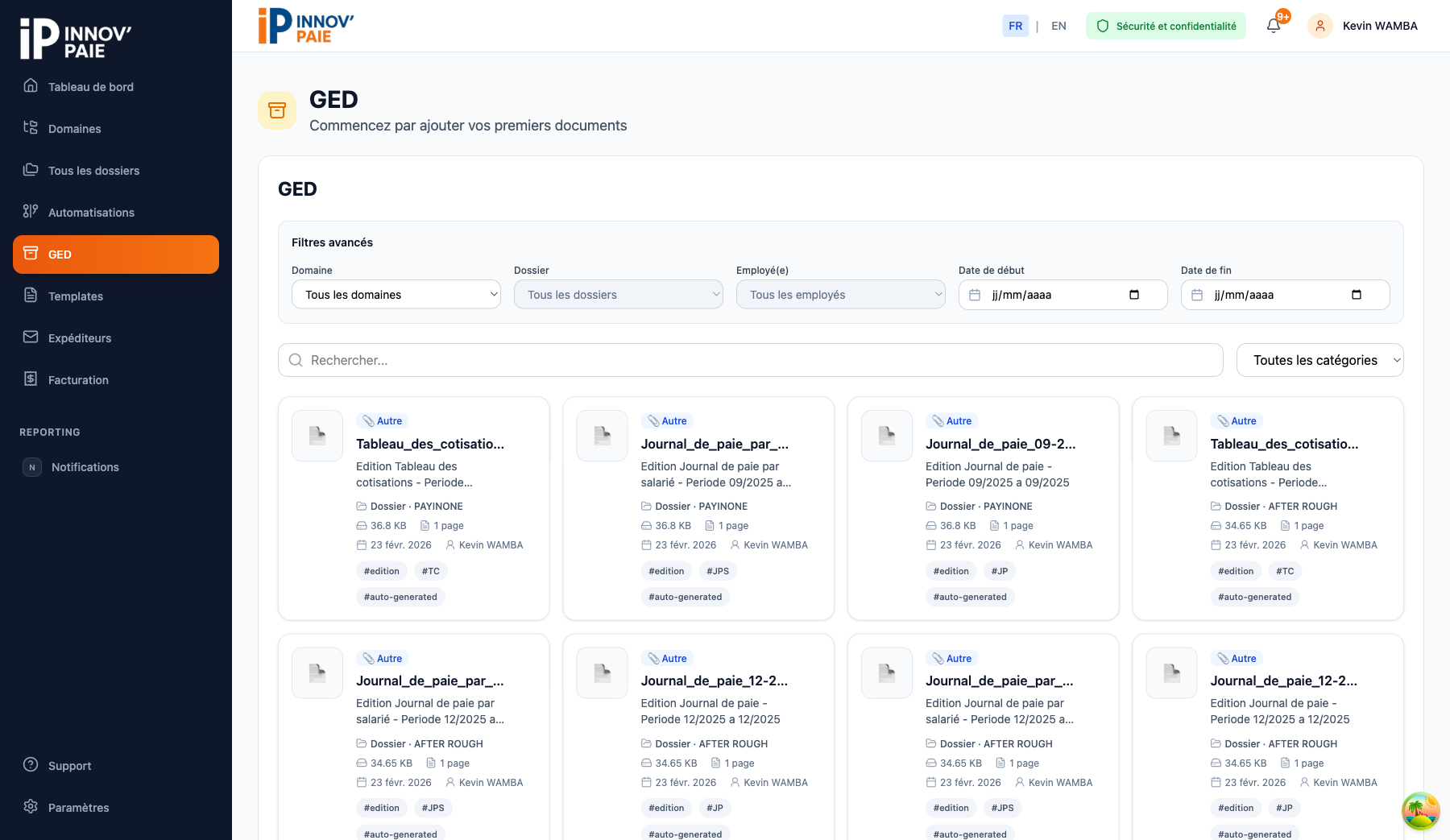 Page principale de la GED