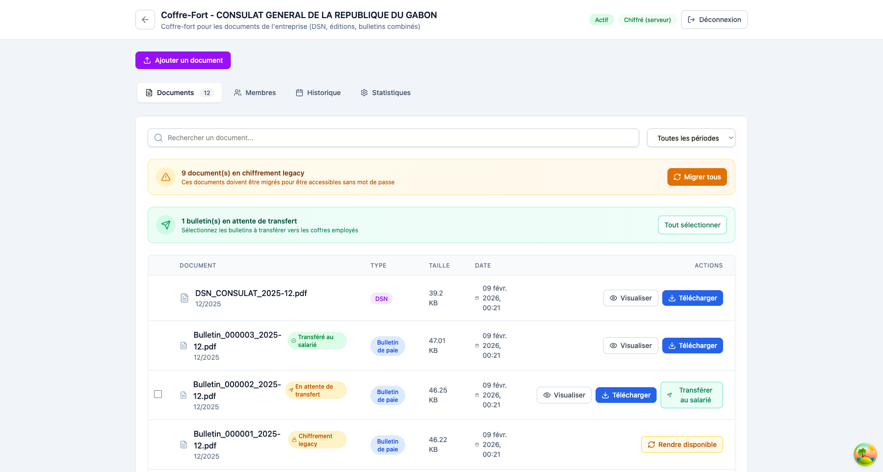 Vue d'ensemble du Coffre-Fort Numerique
