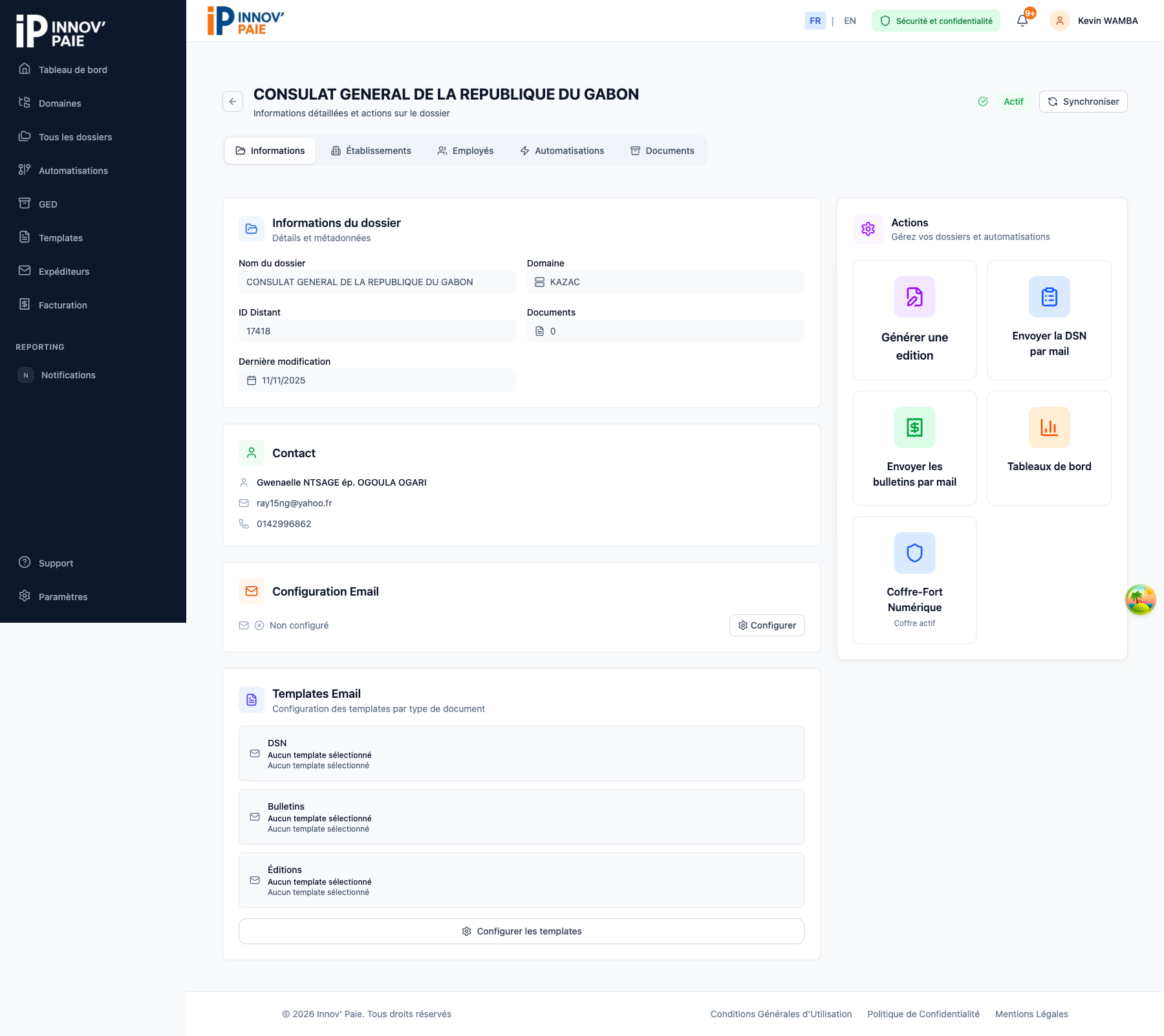 Vue complete du dossier avec le coffre-fort configure