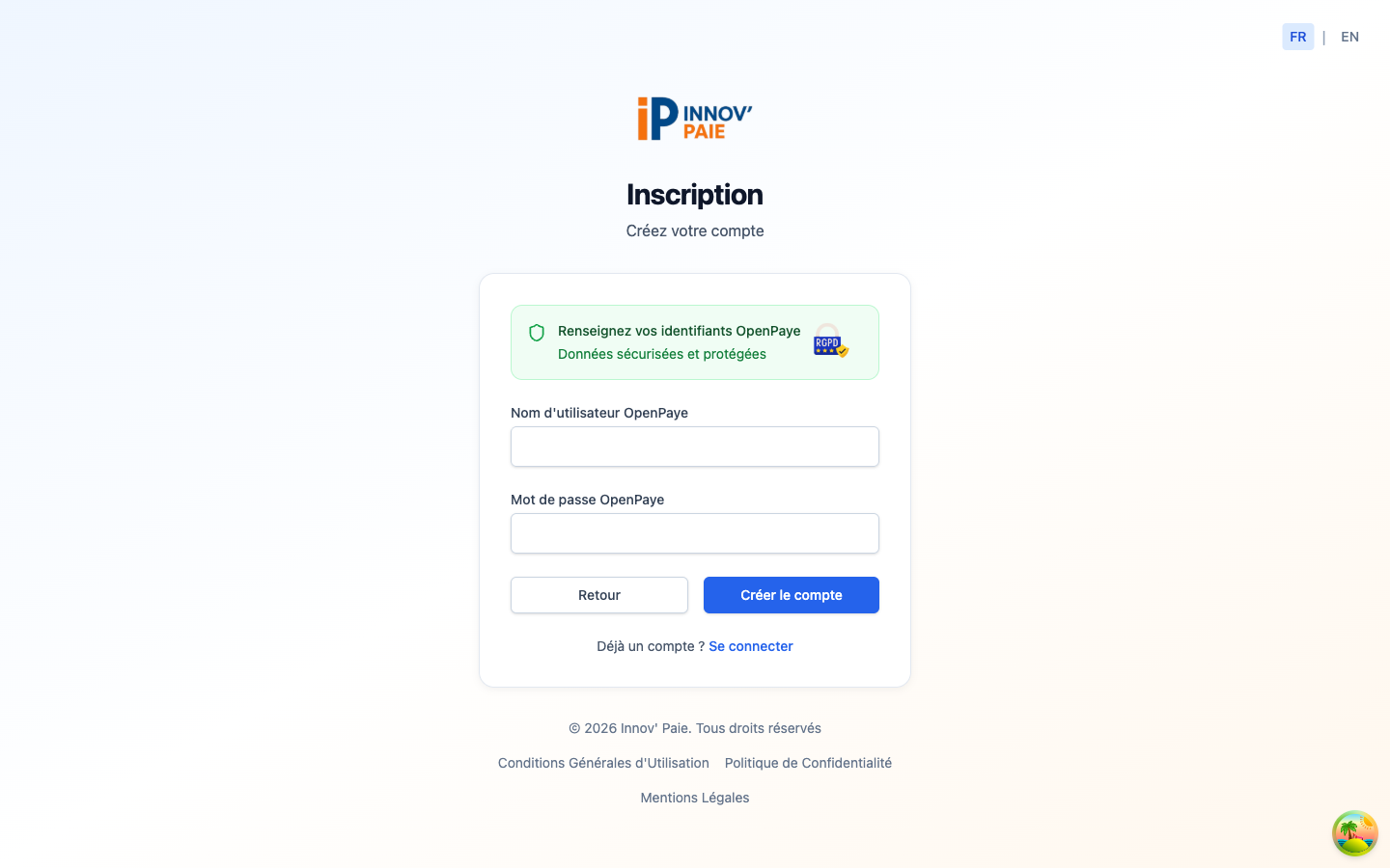 Page d'inscription - Etape 2